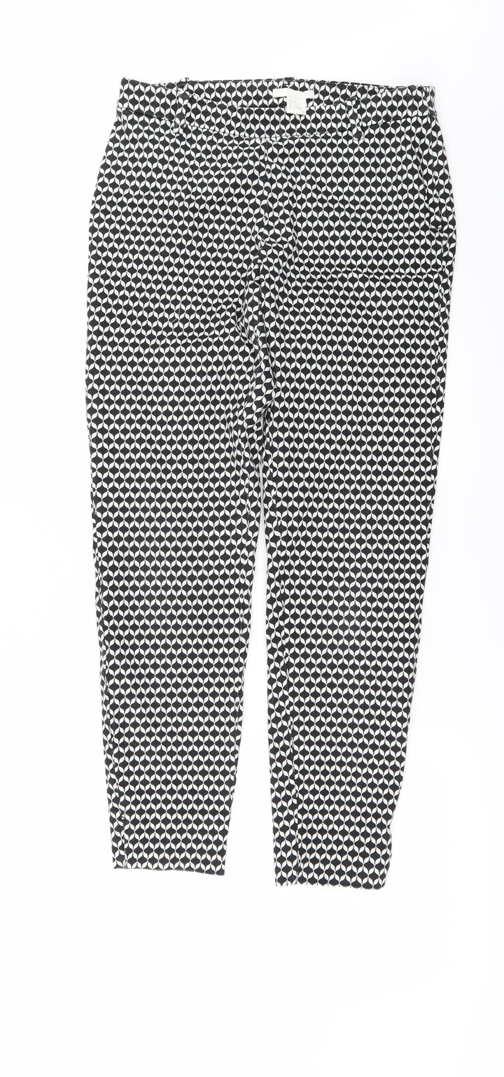 H&M Womens Black Geometric Trousers Size 8 L26 in