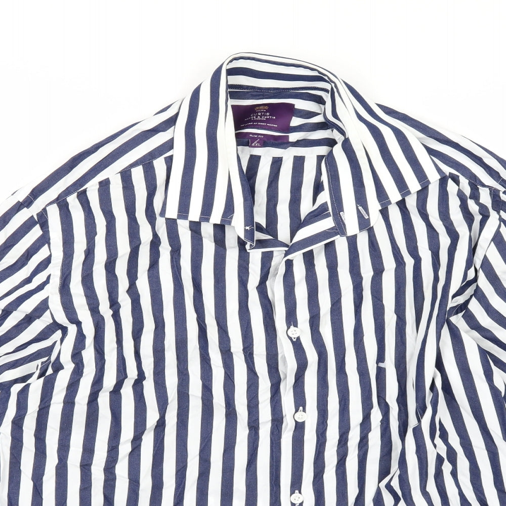 Curtis Mens Blue Spotted   Dress Shirt Size 2XL