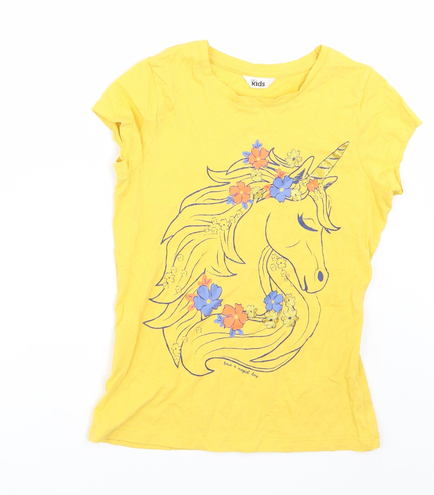 M&Co Girls Yellow   Basic T-Shirt Size 9 Years