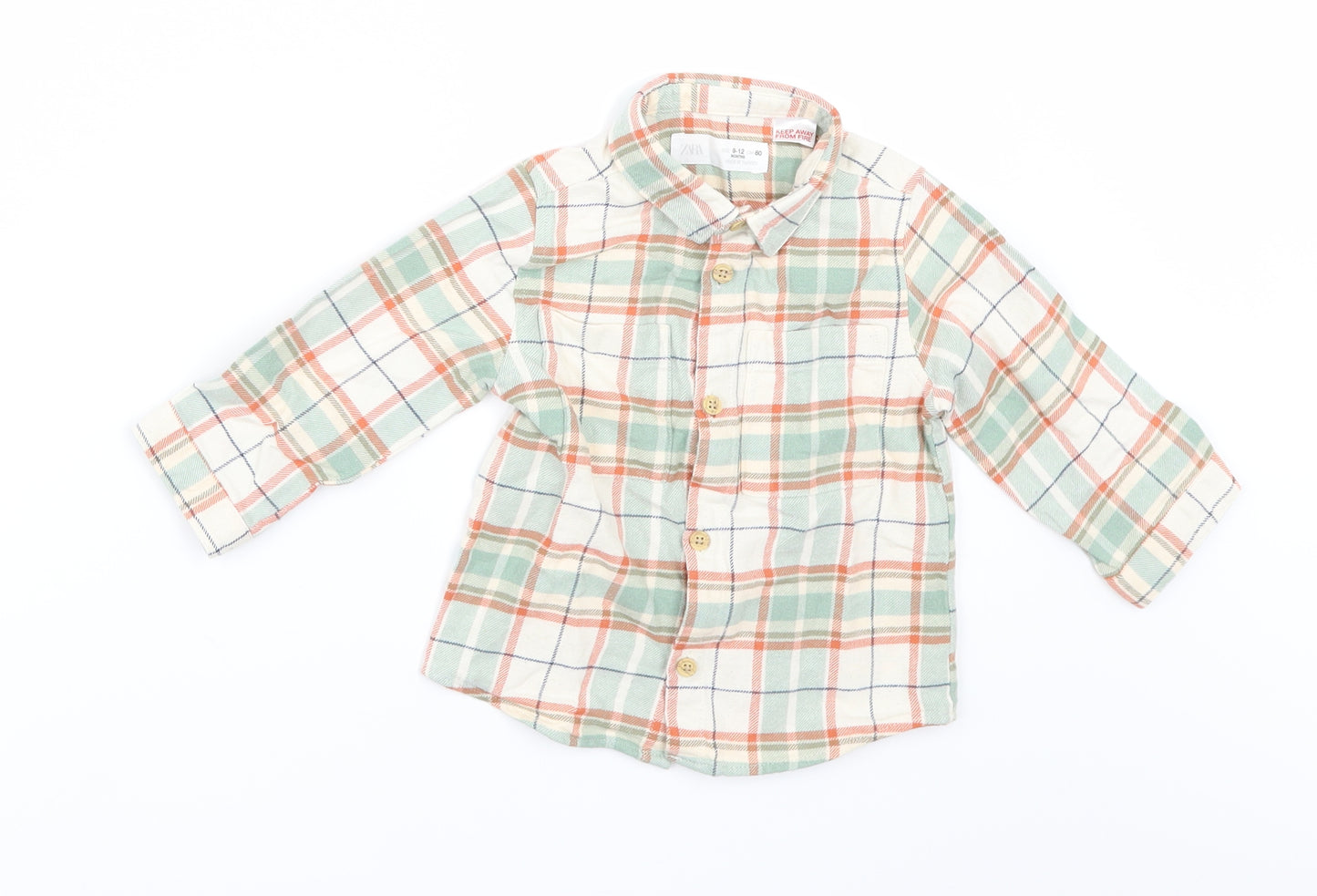 Zara Boys Beige Check  Basic Button-Up Size 9-12 Months