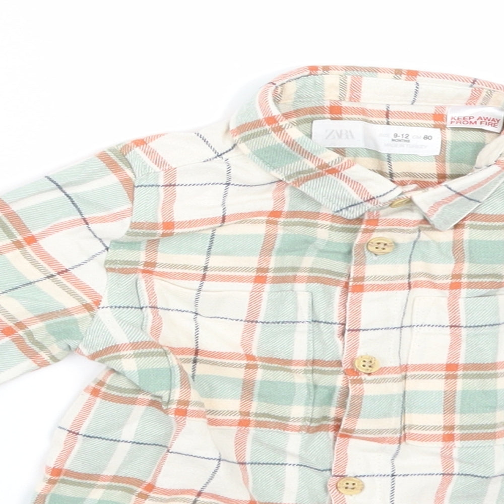Zara Boys Beige Check  Basic Button-Up Size 9-12 Months