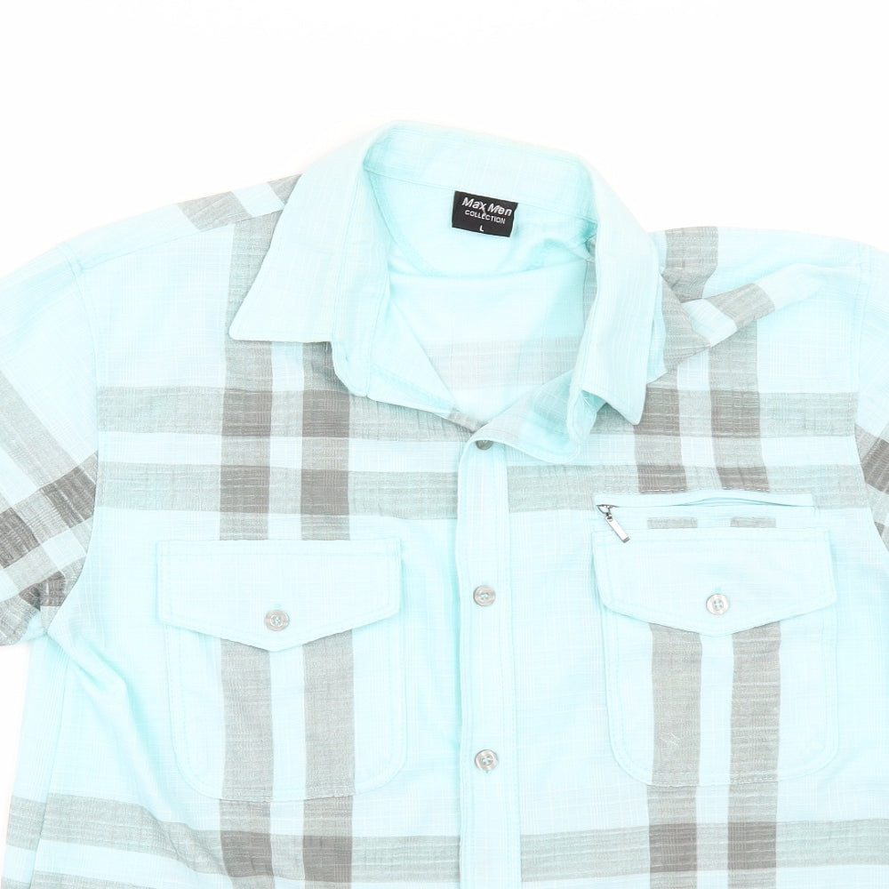 Max men Mens Blue Striped   Button-Up Size L