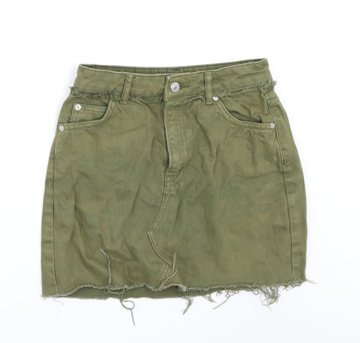 Topshop Womens Green  Denim Mini Skirt Size 6