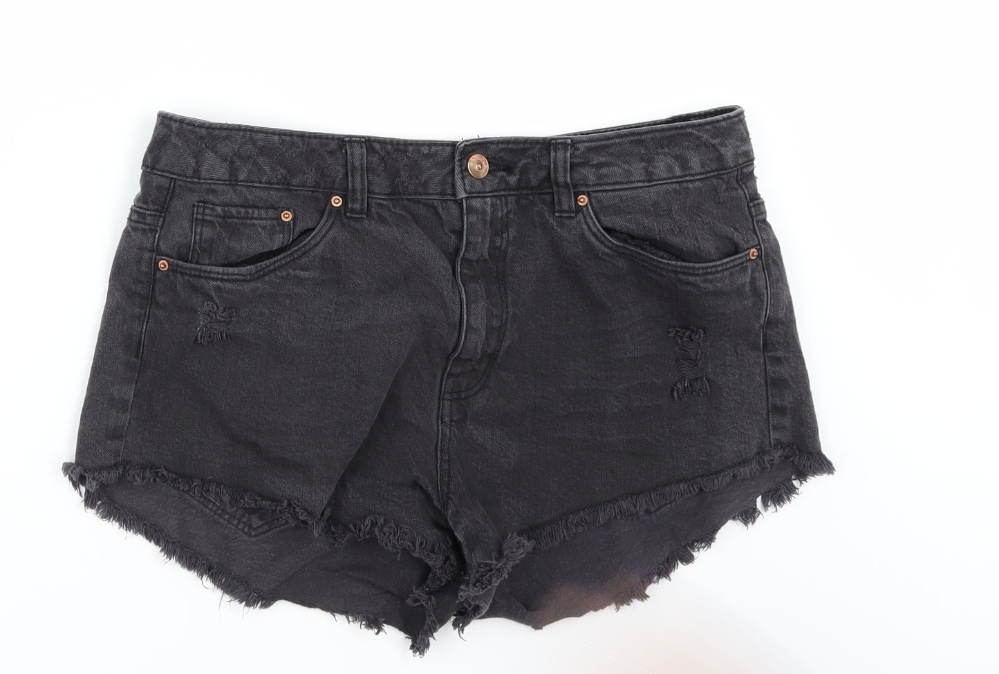 H&M Womens Black  Denim Hot Pants Shorts Size 14