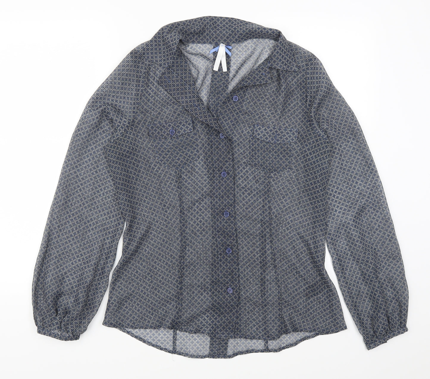 NEXT Womens Blue Geometric  Basic Button-Up Size 12