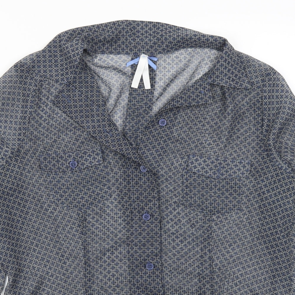 NEXT Womens Blue Geometric  Basic Button-Up Size 12