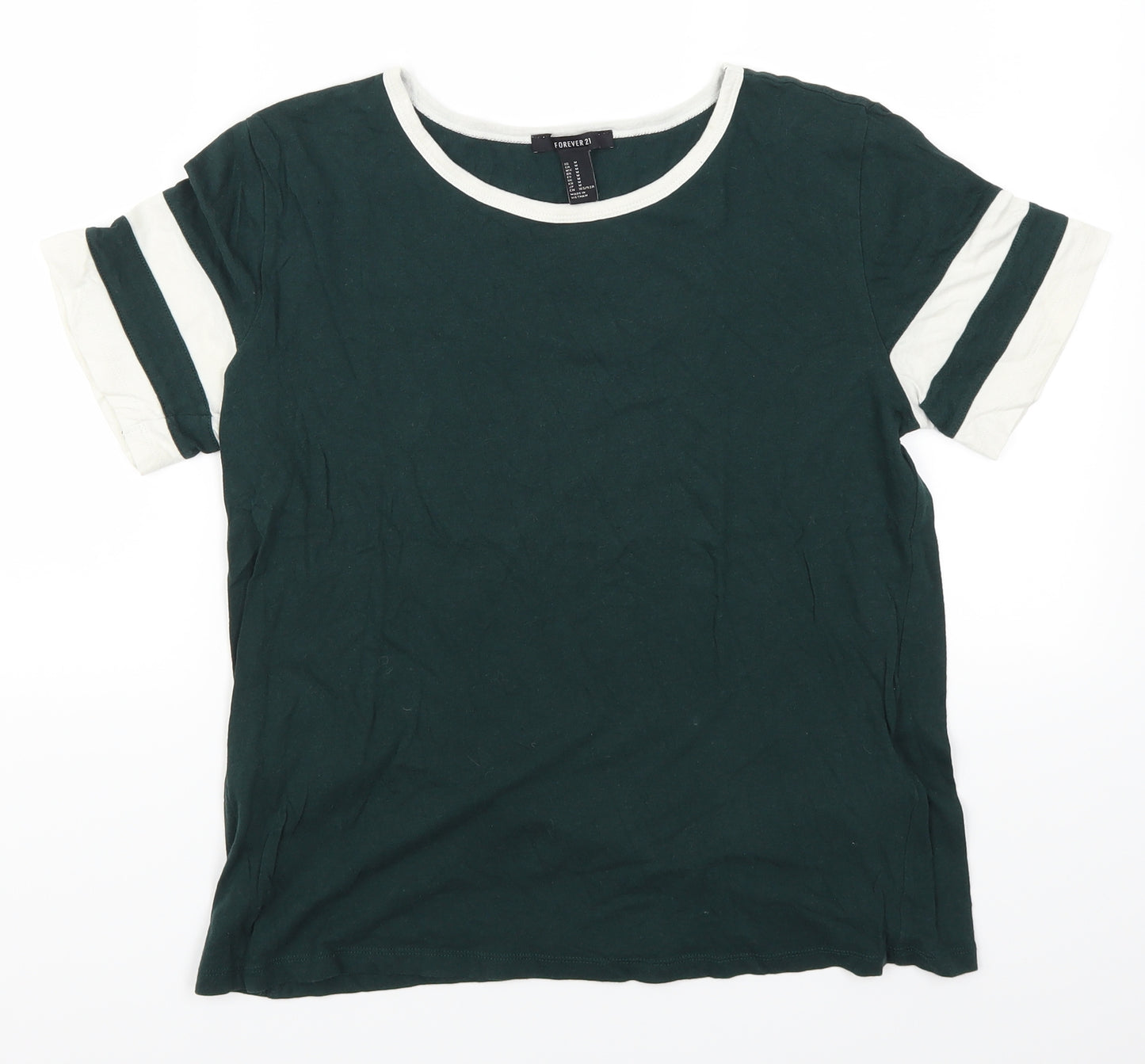 FOREVER 21 Womens Green Striped  Basic T-Shirt Size M