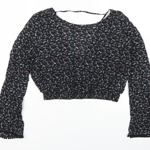 Pull & Bear Womens Purple Paisley  Cropped T-Shirt Size M