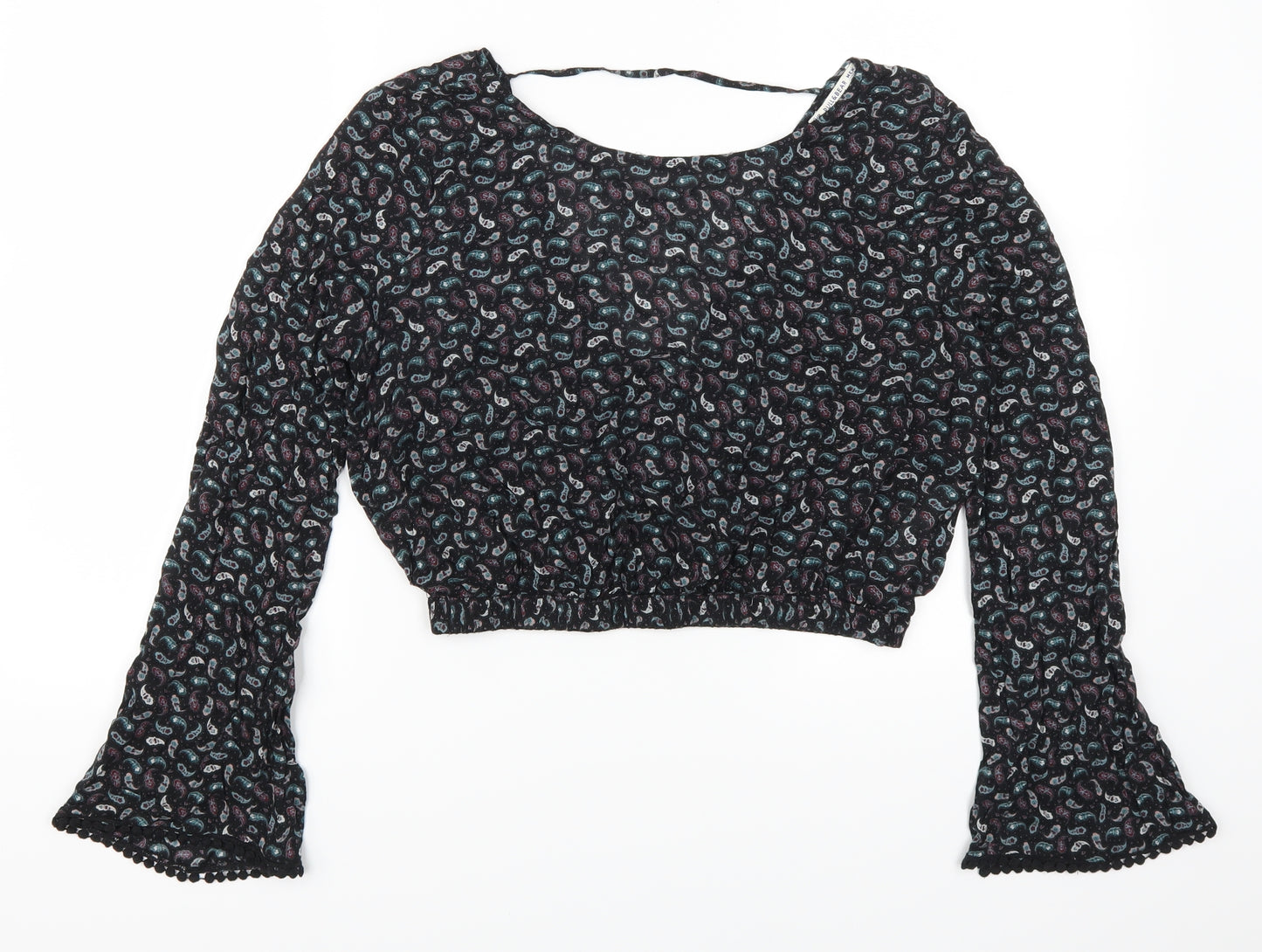 Pull & Bear Womens Purple Paisley  Cropped T-Shirt Size M