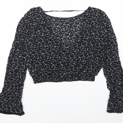 Pull & Bear Womens Purple Paisley  Cropped T-Shirt Size M