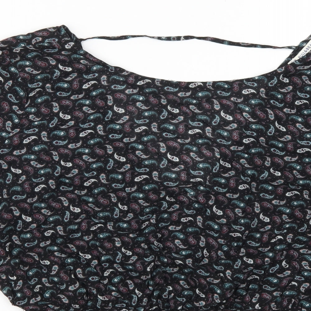 Pull & Bear Womens Purple Paisley  Cropped T-Shirt Size M