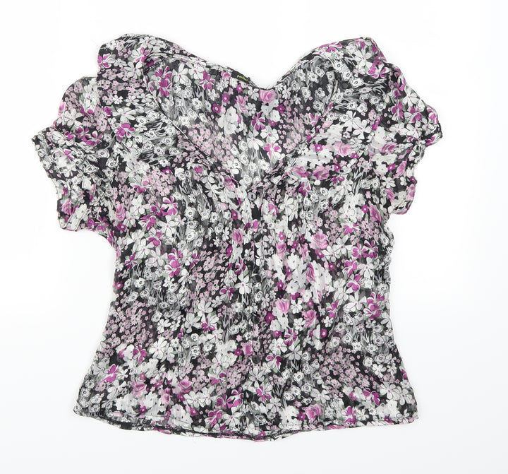 George Womens Purple Floral  Basic Button-Up Size 10