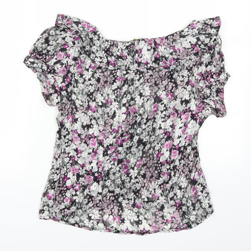 George Womens Purple Floral  Basic Button-Up Size 10