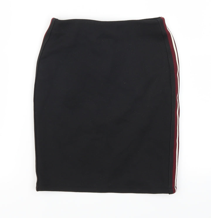 New Look Womens Black Straight & Pencil Skirt Size 4 - Red Side Stripe