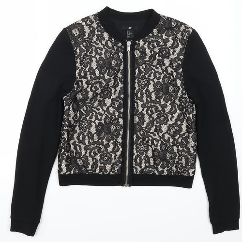 H&M Womens Black Floral Lace Full Zip Sweatshirt Size S