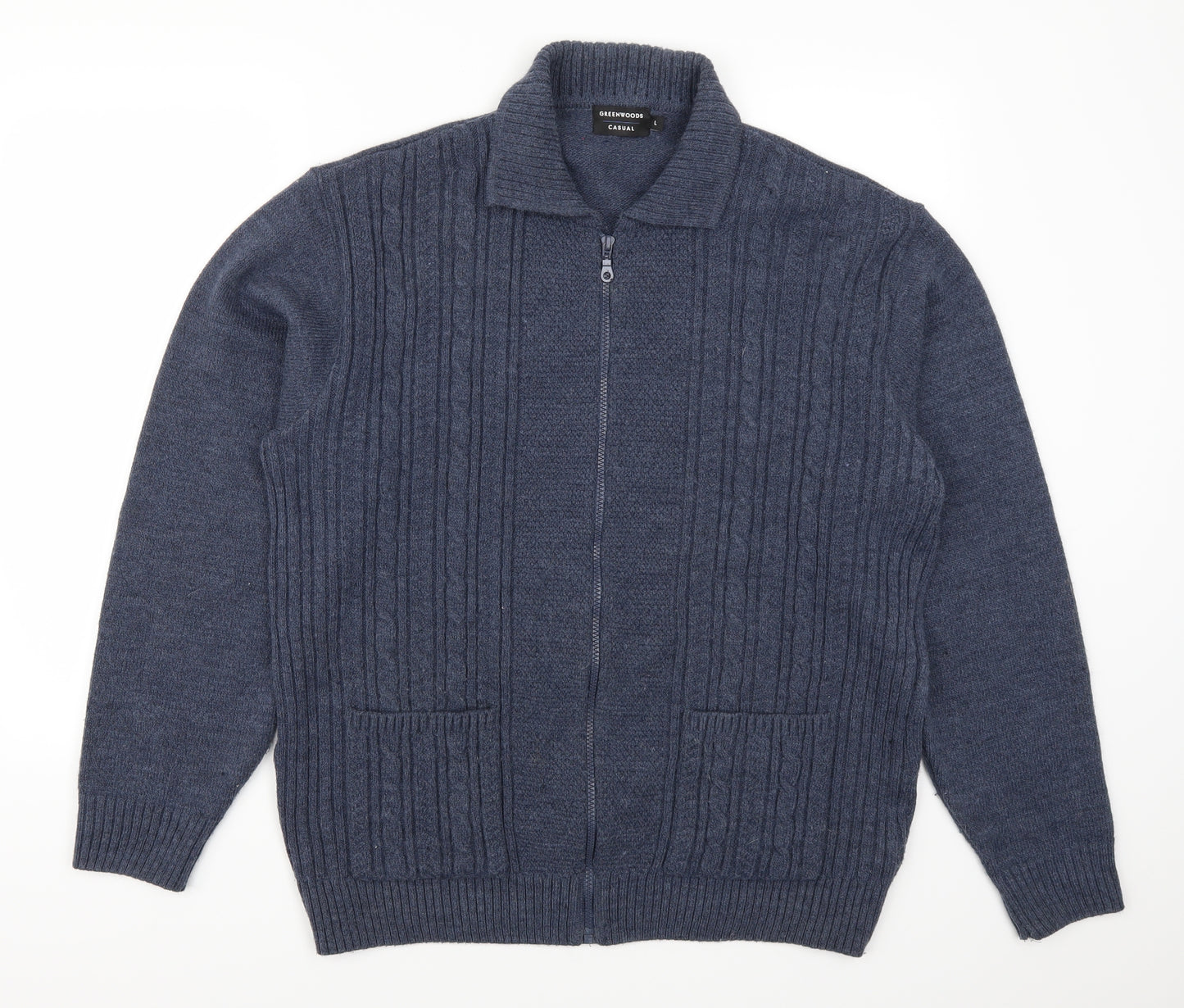 Greenwoods Mens Blue   Cardigan Jumper Size L