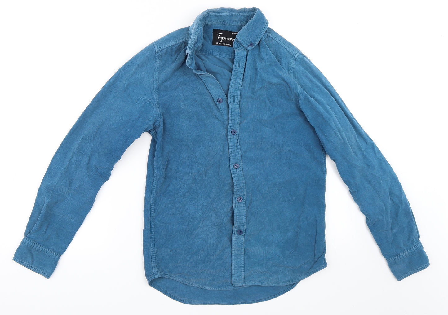 Topman Mens Blue  Corduroy  Button-Up Size XS