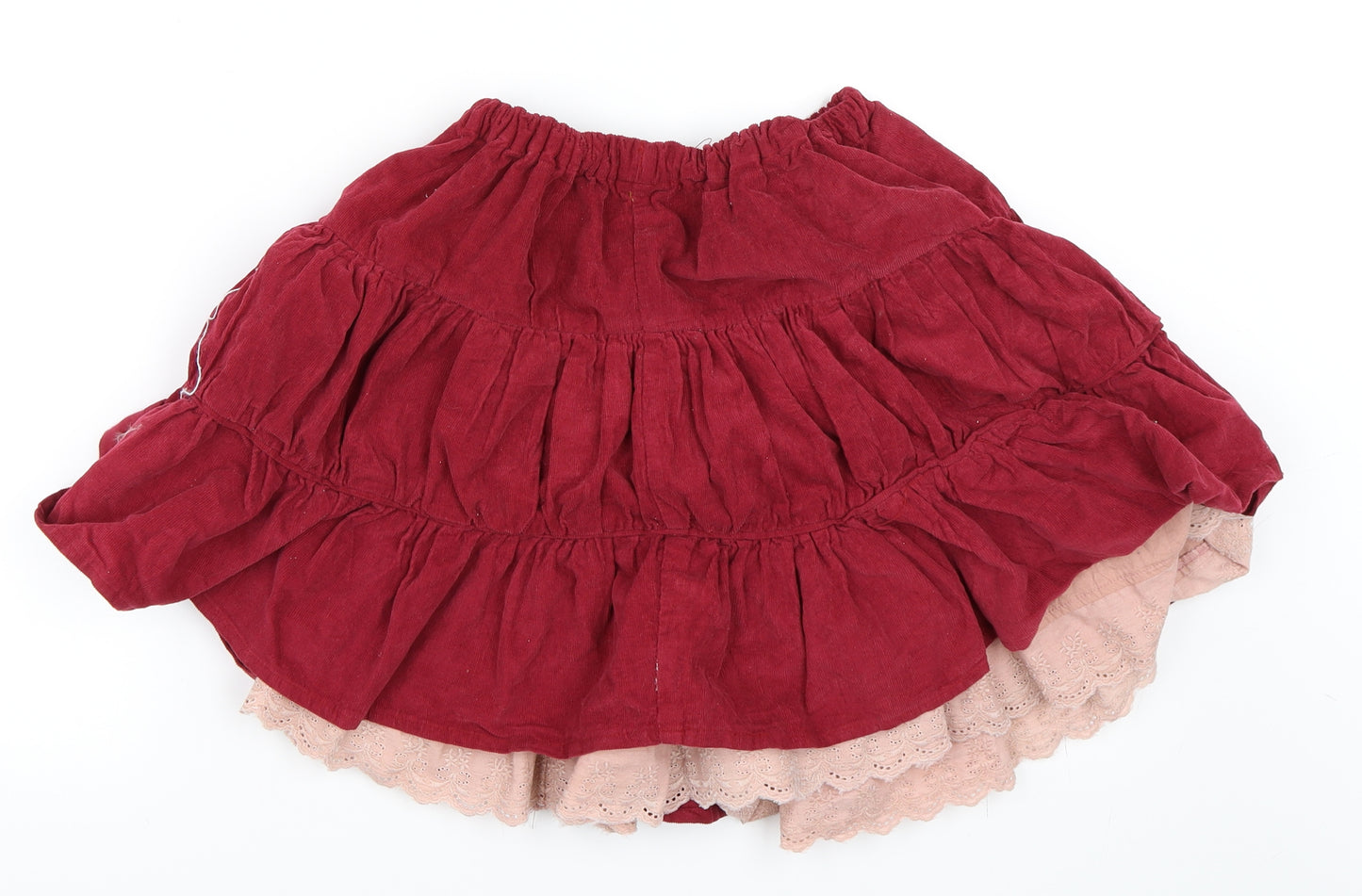 Senang Kids Girls Red  Corduroy Skater Skirt Size L