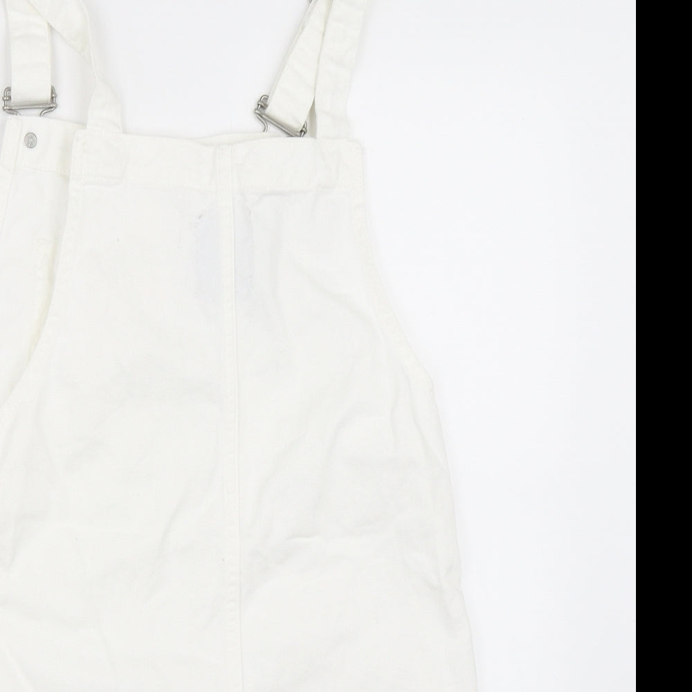 Primark Womens White  Denim Pinafore/Dungaree Dress  Size 10