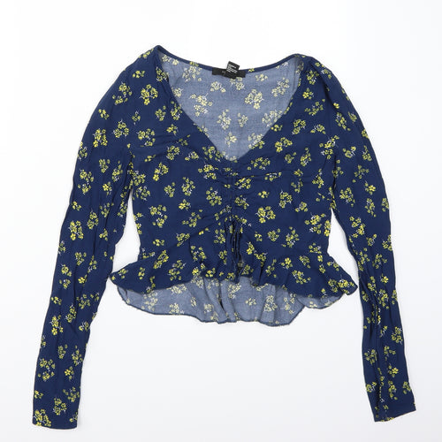 FOREVER 21 Womens Blue Floral  Cropped T-Shirt Size S