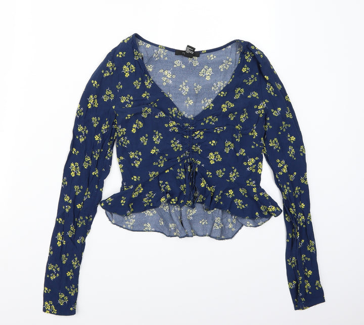 FOREVER 21 Womens Blue Floral Cropped T-Shirt Size S