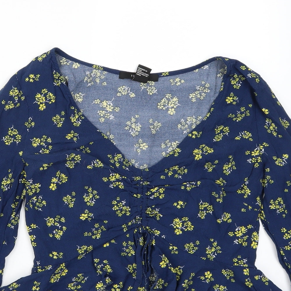 FOREVER 21 Womens Blue Floral  Cropped T-Shirt Size S