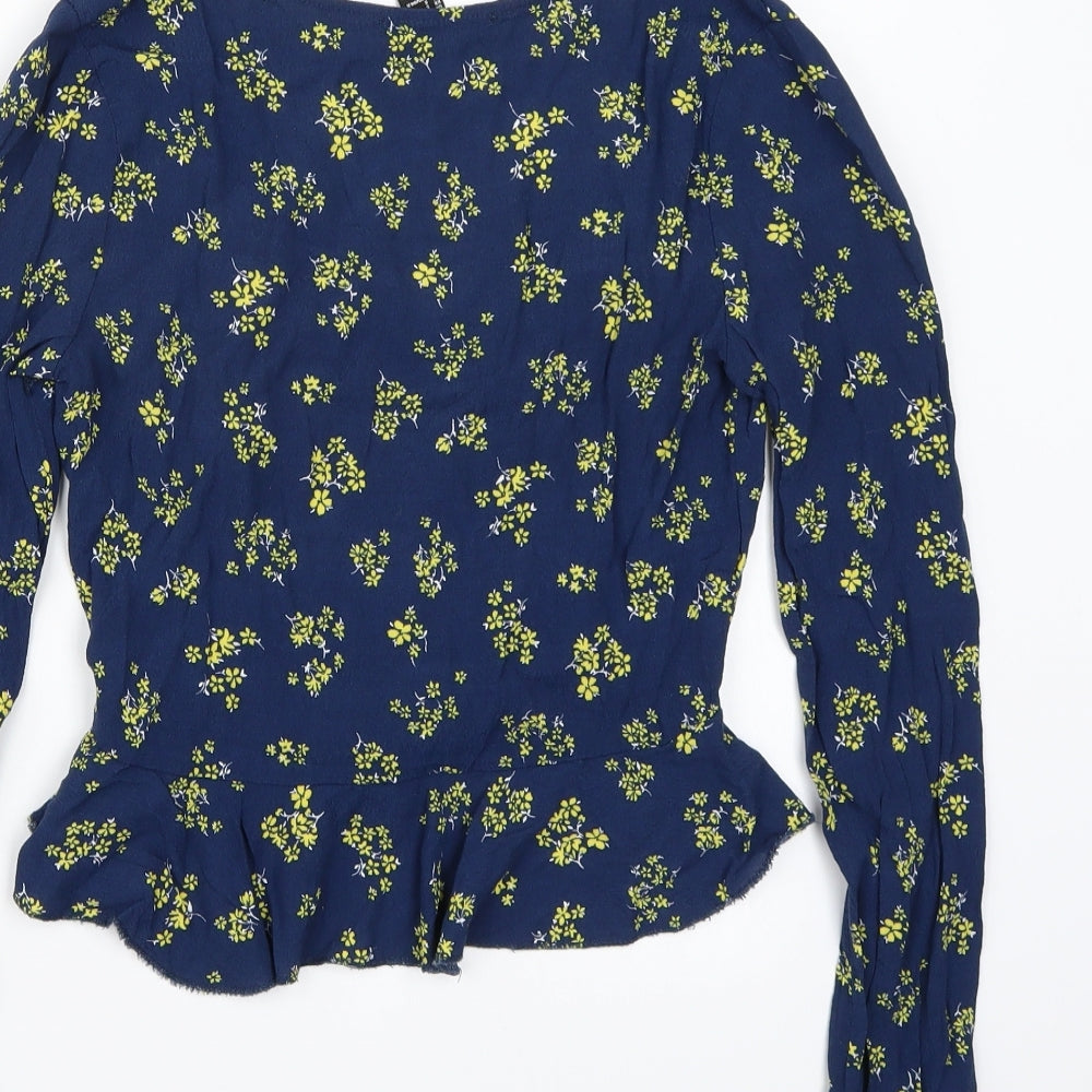 FOREVER 21 Womens Blue Floral  Cropped T-Shirt Size S