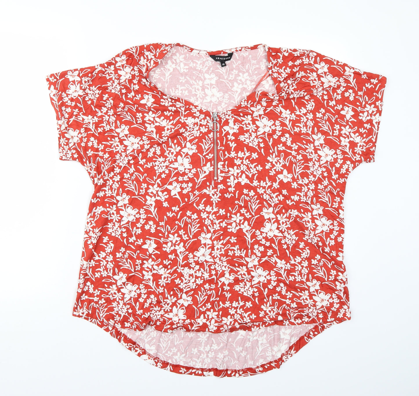 Peacocks Womens Orange Floral  Basic T-Shirt Size 18