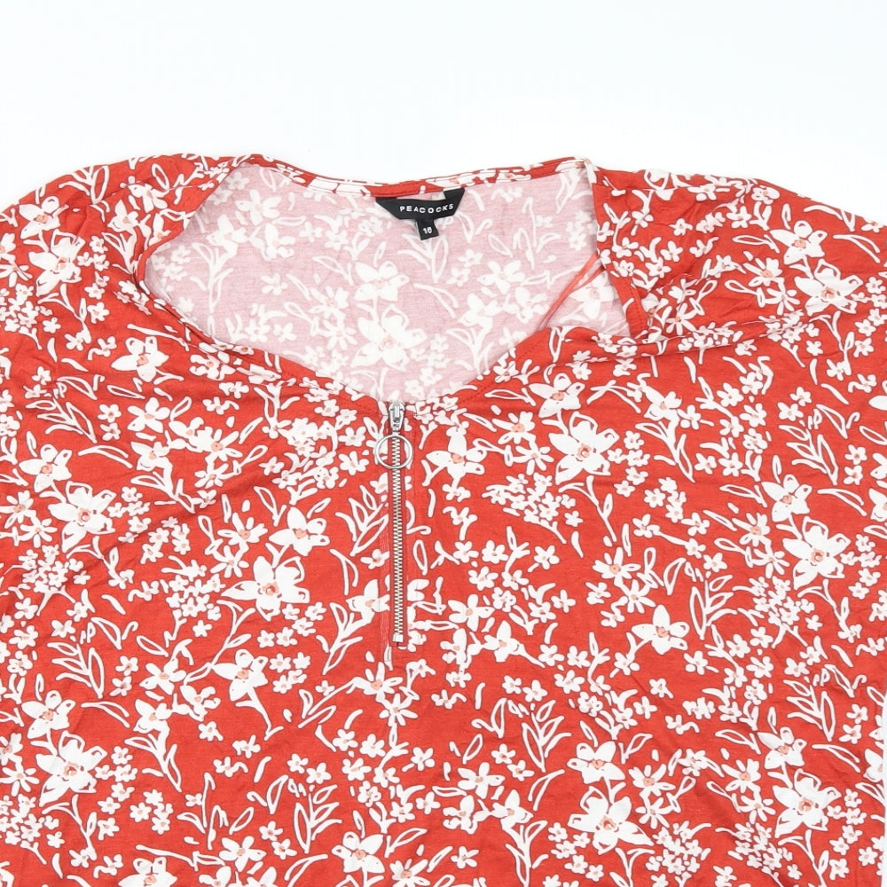 Peacocks Womens Orange Floral  Basic T-Shirt Size 18