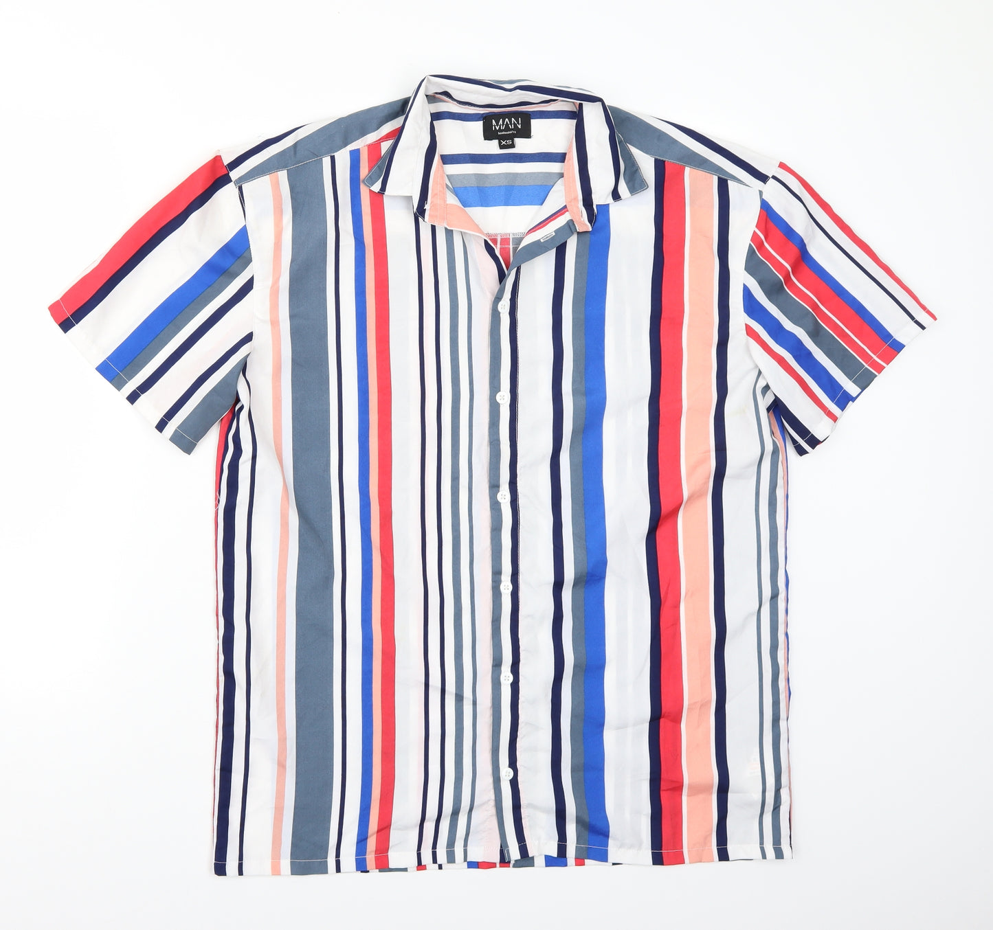 Boohoo MAN Mens White Striped   Button-Up Size XS