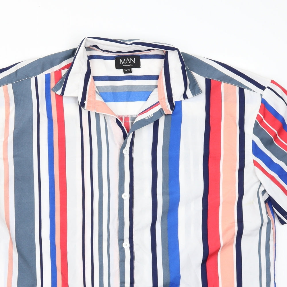 Boohoo MAN Mens White Striped   Button-Up Size XS
