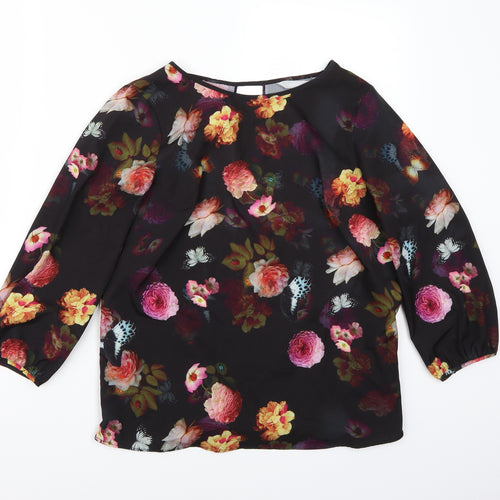 Red Herring Womens Black Floral  Basic Blouse Size 10