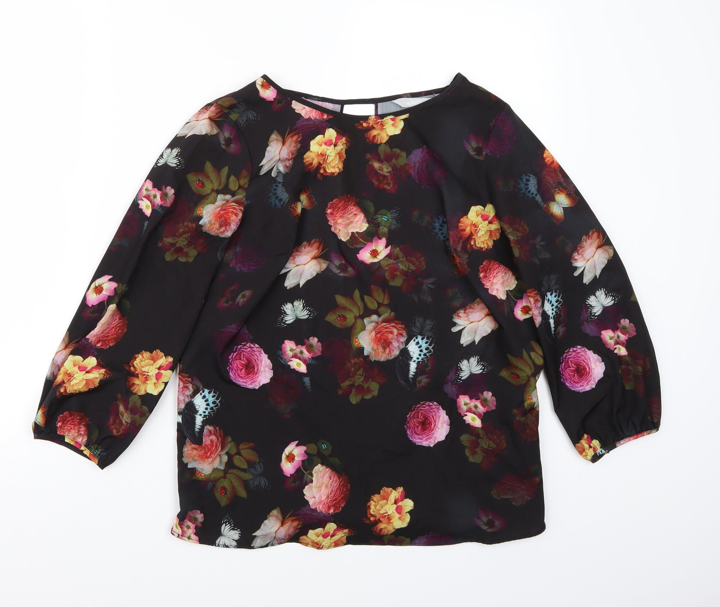 Red Herring Womens Black Floral  Basic Blouse Size 10