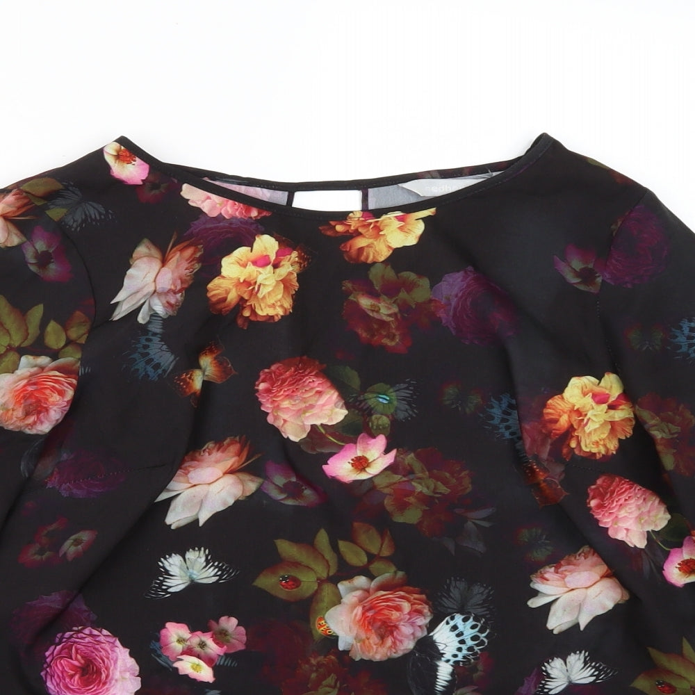 Red Herring Womens Black Floral  Basic Blouse Size 10