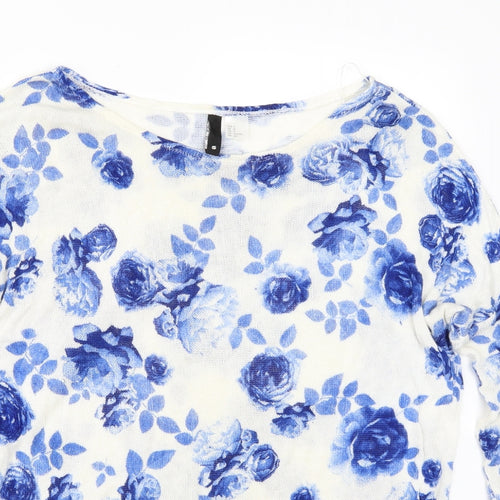 H&M Womens White Floral  Pullover Jumper Size S