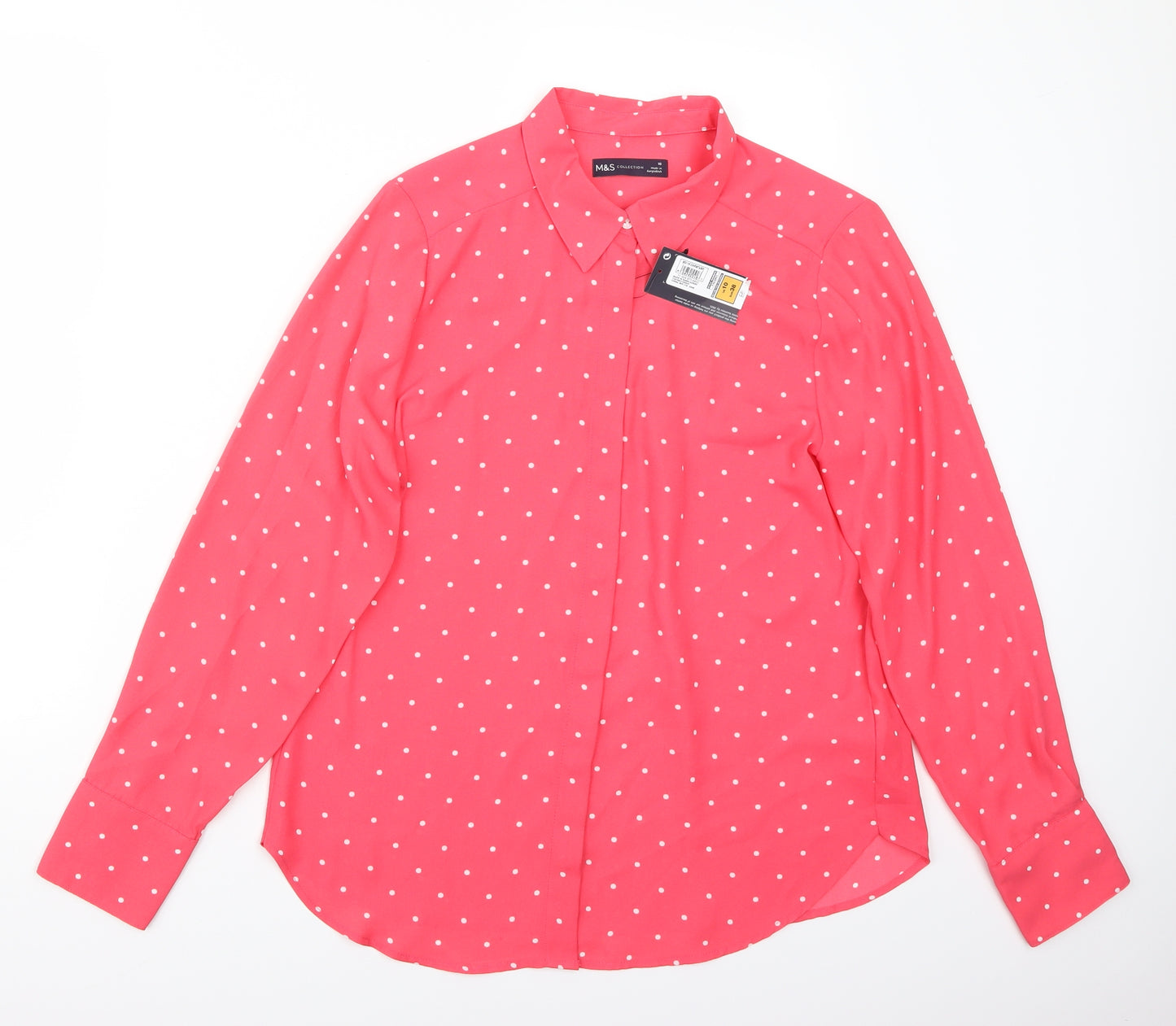 Marks and Spencer Womens Pink Polka Dot  Basic Button-Up Size 10