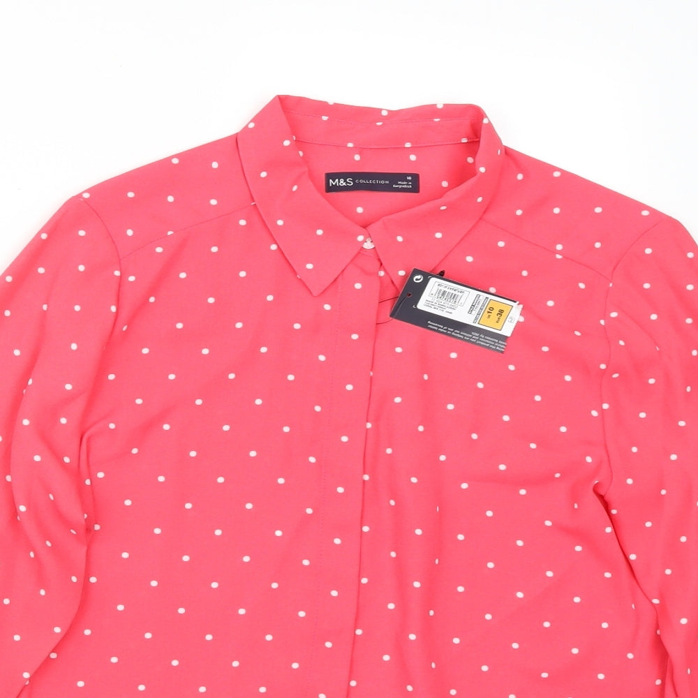 Marks and Spencer Womens Pink Polka Dot  Basic Button-Up Size 10