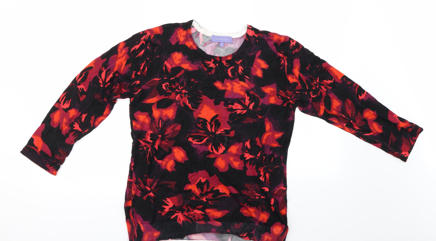 Autonomy Womens Red Floral  Pullover Jumper Size S