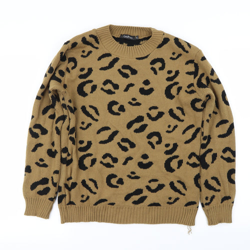 Boohoo Womens Brown Animal Print  Pullover Jumper Size M