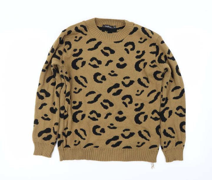 Boohoo Womens Brown Animal Print Pullover Jumper Size M