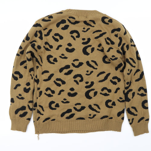 Boohoo Womens Brown Animal Print  Pullover Jumper Size M