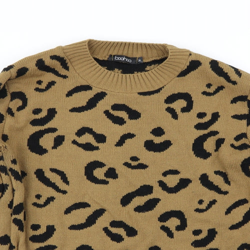 Boohoo Womens Brown Animal Print  Pullover Jumper Size M