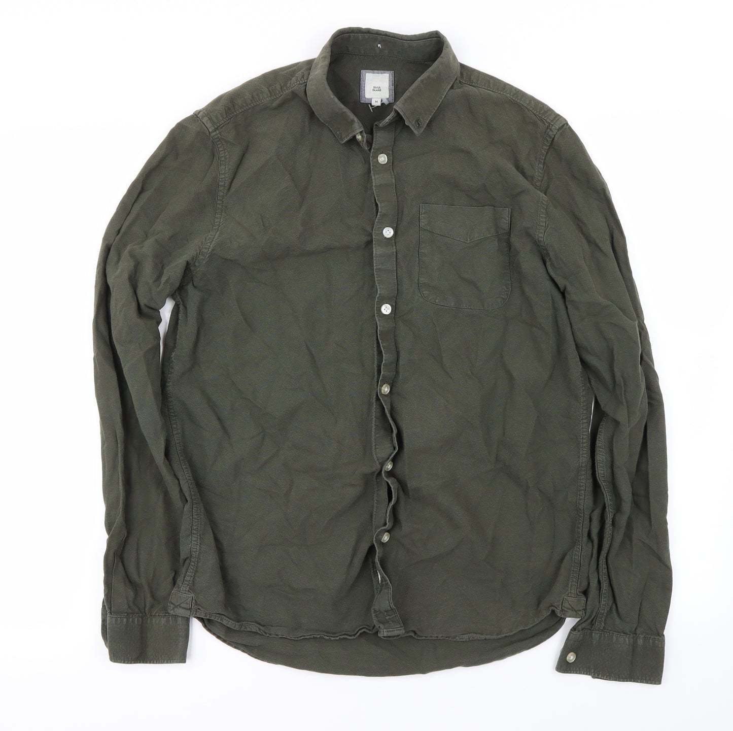 River Island Mens Green    Button-Up Size M