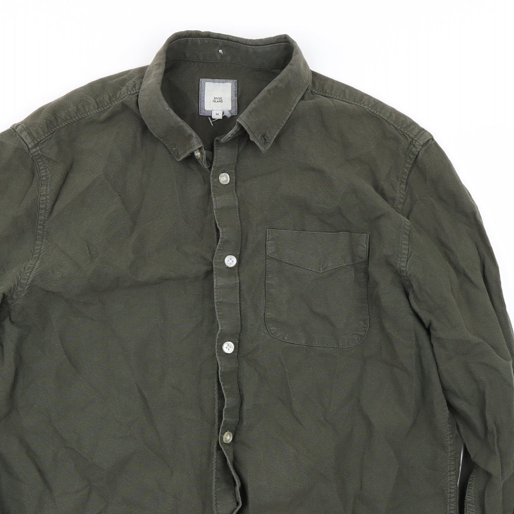 River Island Mens Green    Button-Up Size M
