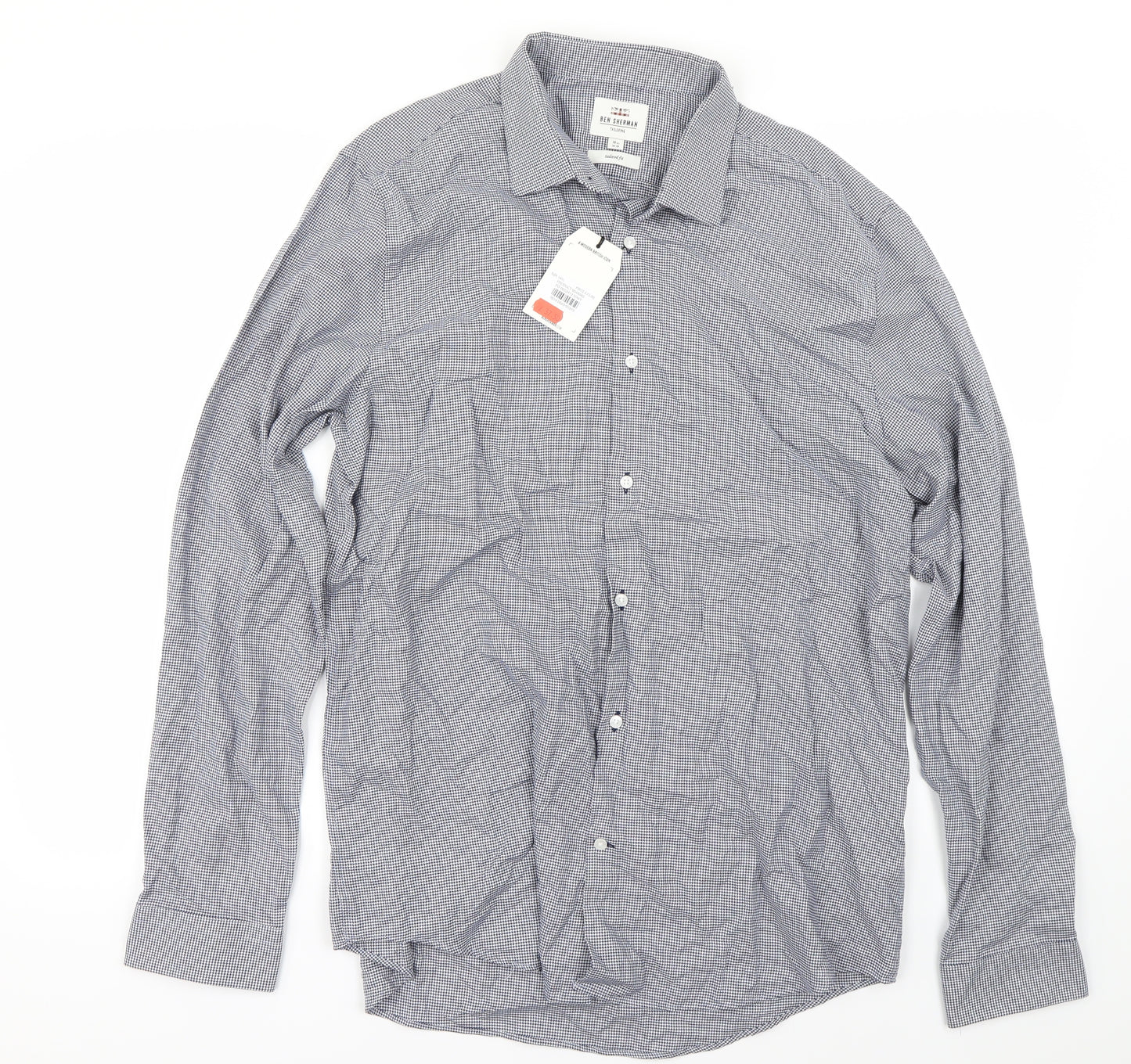 Ben Sherman Mens Grey Check   Button-Up Size M
