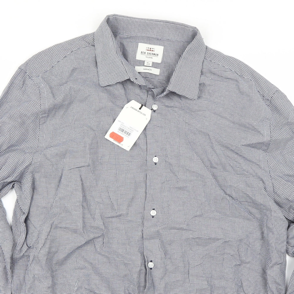Ben Sherman Mens Grey Check   Button-Up Size M