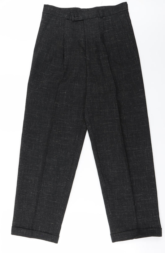 Front view of pecci men’s black trousers, size 28, in, 26-inch leg