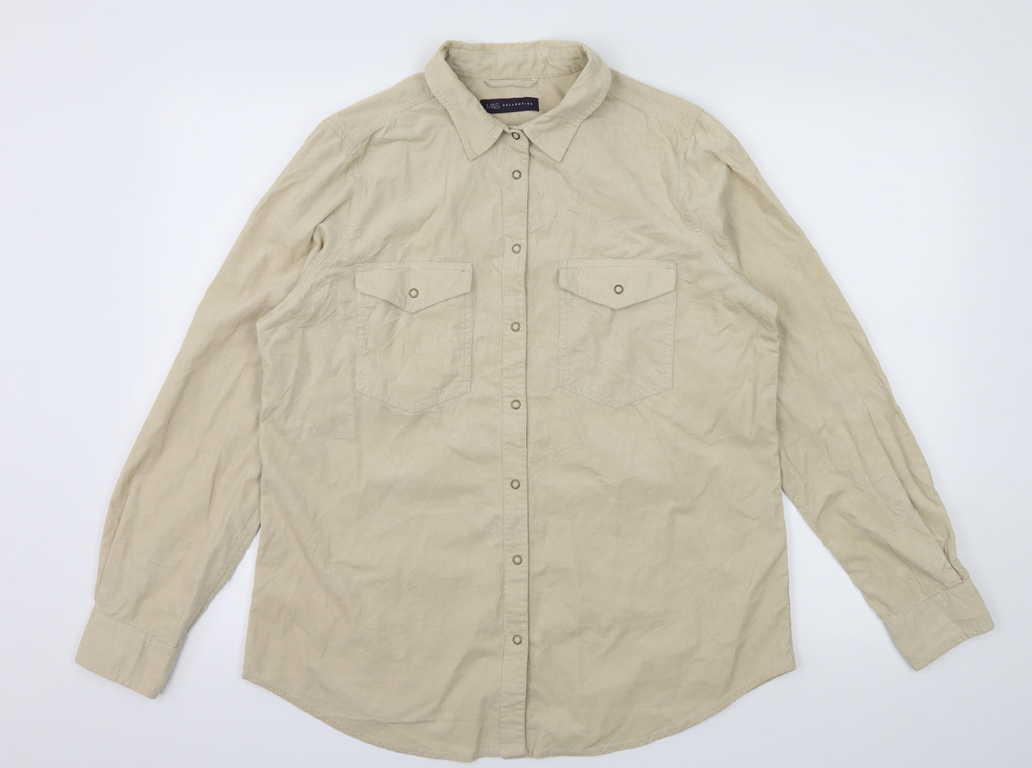 Marks and Spencer Womens Ivory  Corduroy Basic Button-Up Size 14