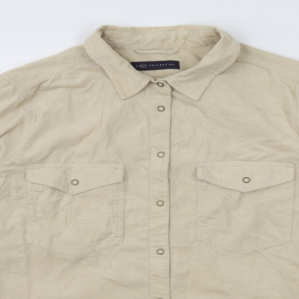 Marks and Spencer Womens Ivory  Corduroy Basic Button-Up Size 14