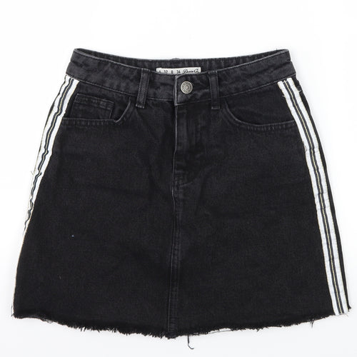 Denim & Co. Womens Black Striped Denim A-Line Skirt Size 4